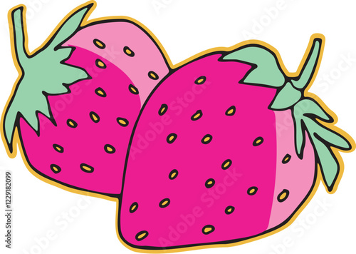 Strawberries vector illustration in color, hand drawn style