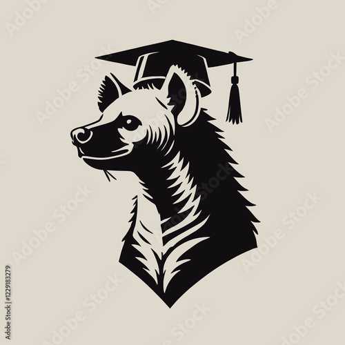 A stylized hyena wearing a graduation cap, symbolizing intelligence and learning in a fun, artistic design. photo