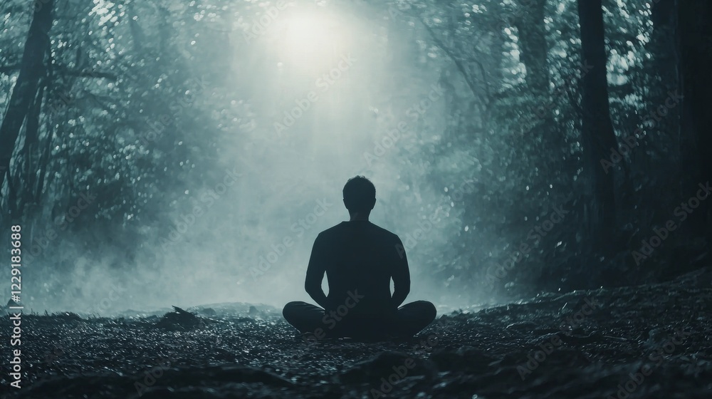 Person meditating in a serene forest Person meditating in a serene forest
