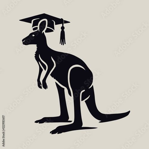 A silhouette of a kangaroo wearing a graduation cap, symbolizing education and achievement in a playful and creative manner. photo