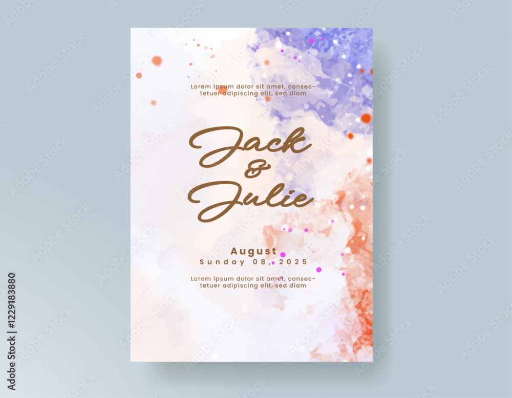 Wedding invitation with Abstract splashed watercolor background Wedding invitation with Abstract splashed watercolor background