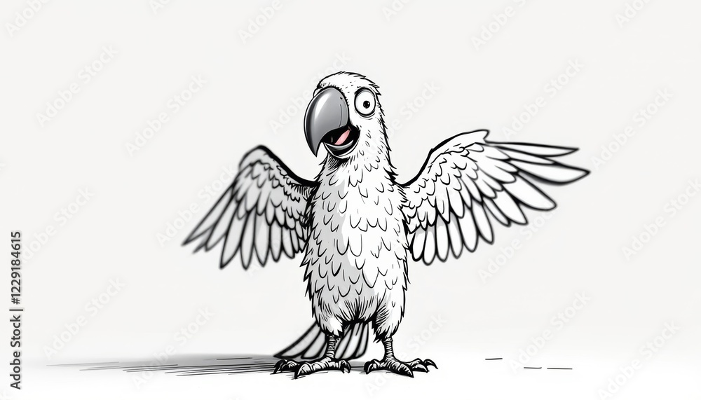 Fototapeta premium Animated Parrot with Joyful Expression Spreading Wings Ready to Soar