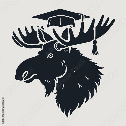 A stylized illustration of a moose wearing a graduation cap, symbolizing academic achievement and wildlife. photo