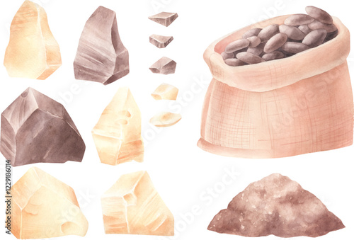 Watercolor vector cocoa products.