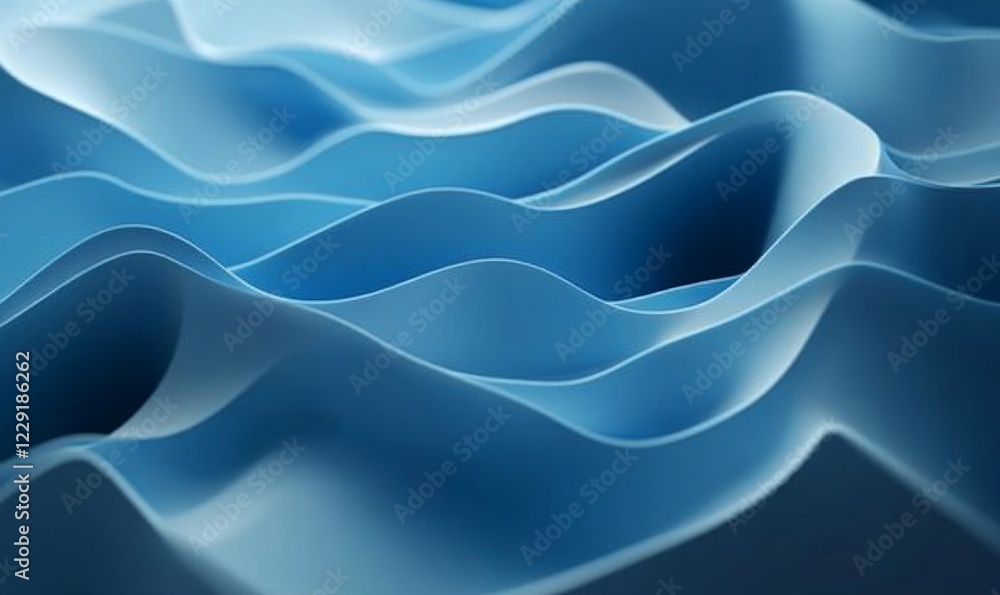 Obraz premium Abstract blue waves, geometric design, 3d render, Generative AI