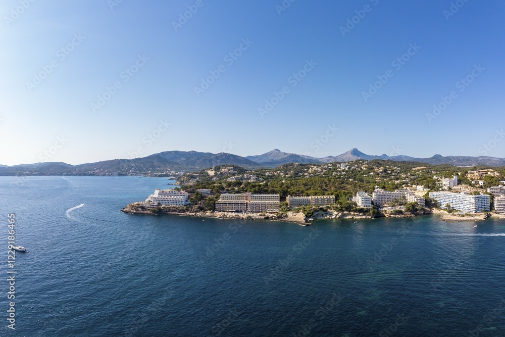 Fototapeta premium Aerial photo, view of the bay of Santa Ponca, Majorca, Balearic Islands, Spain, Europe