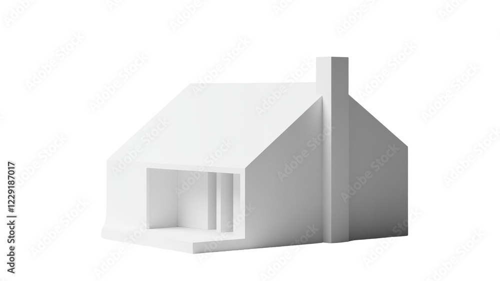 Isolated Minimalist White House Building with Angular Roof Isolated Minimalist White House Building with Angular Roof