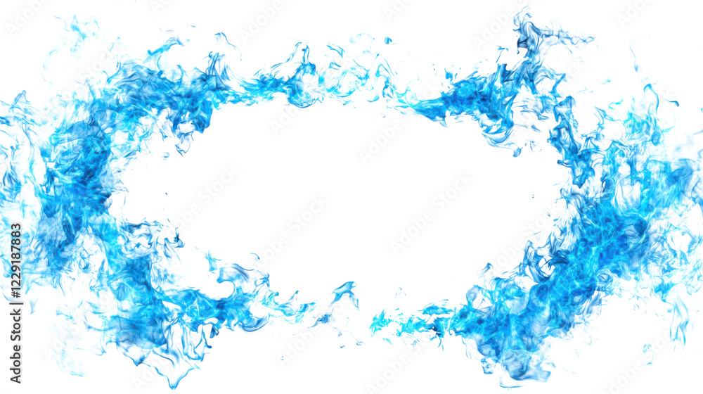 Obraz premium Realistic blue fire oval frame on transparent background. Transparent background