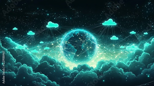 Futuristic Blue Clouds with Starry Connections