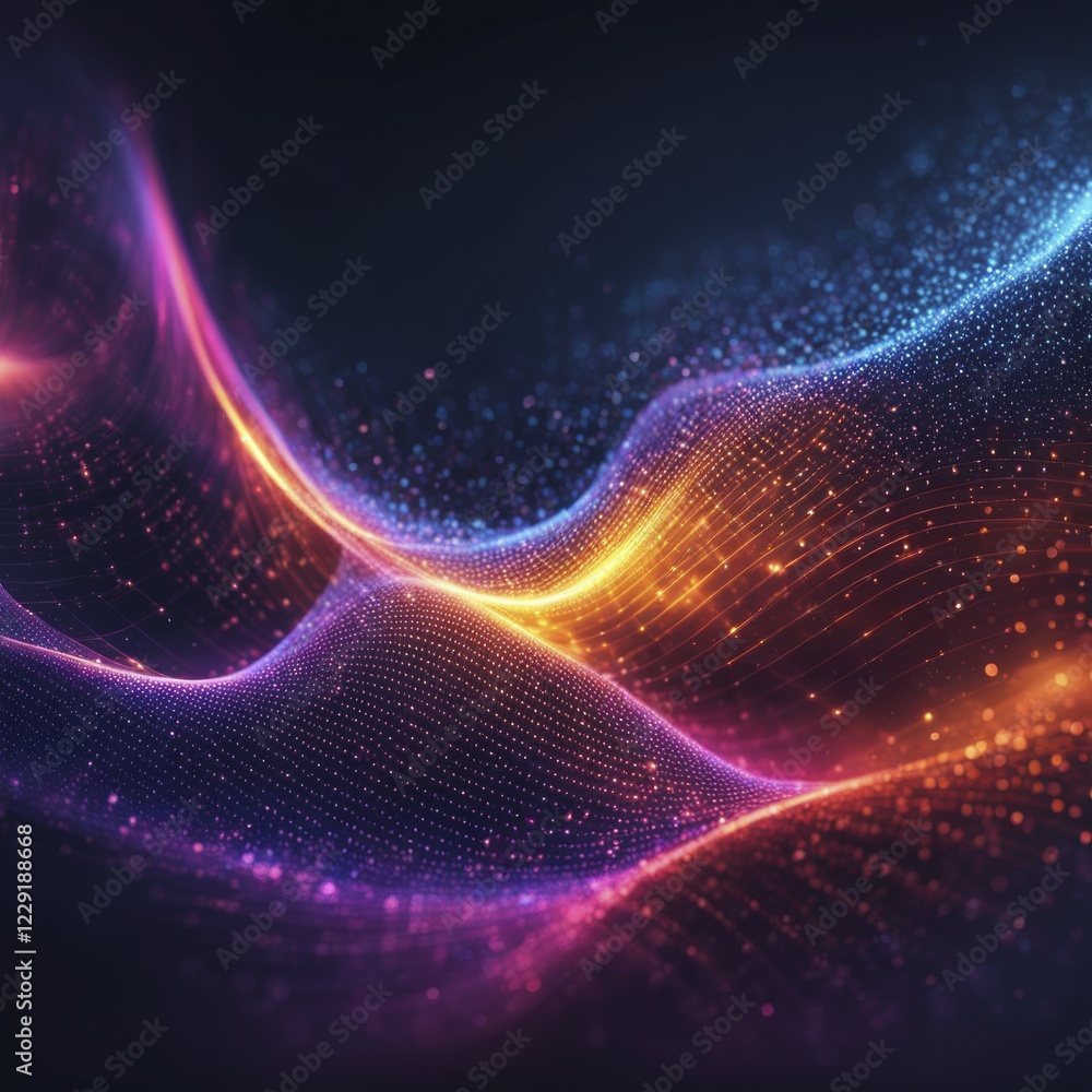 Vibrant abstract artwork featuring glowing purple, orange, and blue light waves set against a dark background, Fire Particles, AI generated Vibrant abstract artwork featuring glowing purple, orange, and blue light waves set against a dark background, Fire Particles, AI generated
