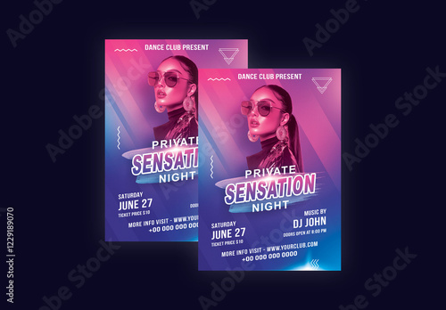 Private Sensation Night Party, Editable Flyer or Poster Design for Club, Disco and Upcoming Night Parties.