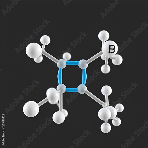 Ralinepag pulmonary arterial hypertension drug molecule. 3D rendering. Atoms are represented as spheres with conventional color coding: hydrogen (white), carbon (grey), nitrogen (blue), etc photo