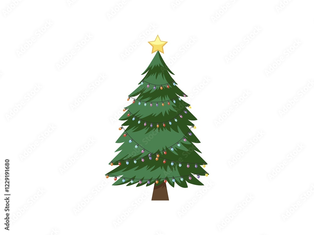 A decorated Christmas tree with a star on top and colorful ornaments A decorated Christmas tree with a star on top and colorful ornaments