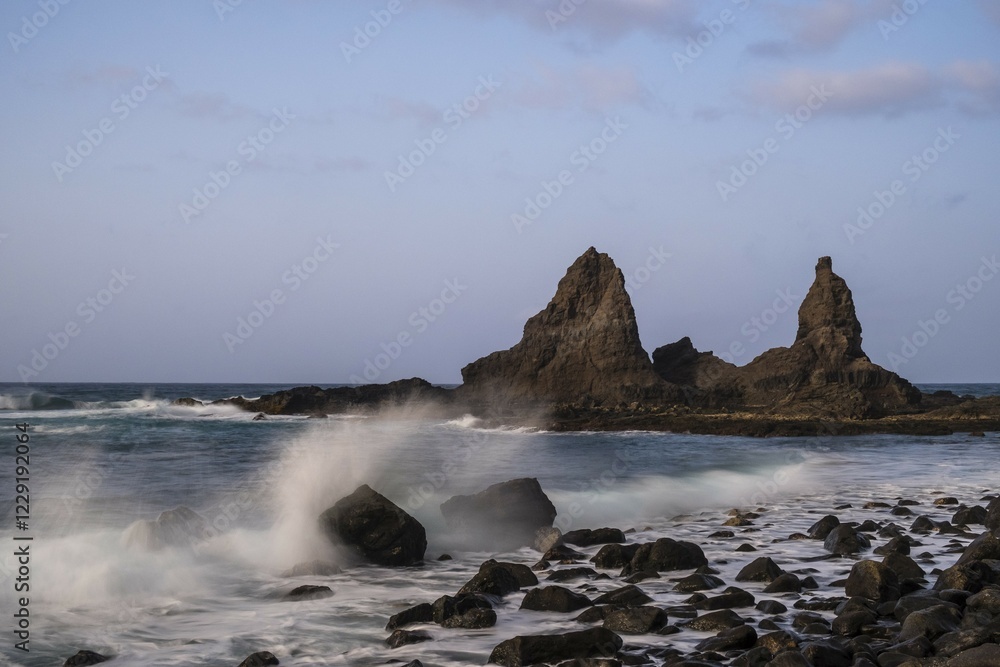 Fototapeta premium Spray at Playa De Arguamul, La Gomera, Canary Islands, Spain, Europe