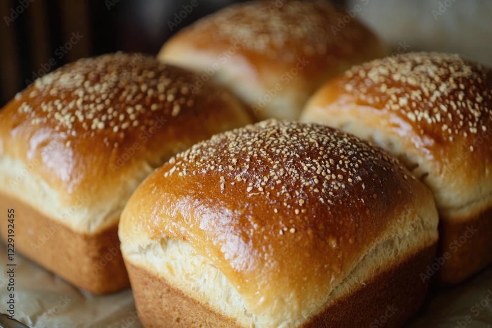 Freshly baked bread rolls arranged neatly on a table, perfect for a bakery display or food styling Freshly baked bread rolls arranged neatly on a table, perfect for a bakery display or food styling