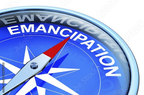 Fotografi 3D rendering of a compass with a emancipation icon
