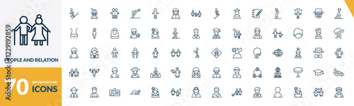 outline people and relation icons set. editable linear old woman, brothers, ruku, and other 67 icons in this category isolated on transparent background.