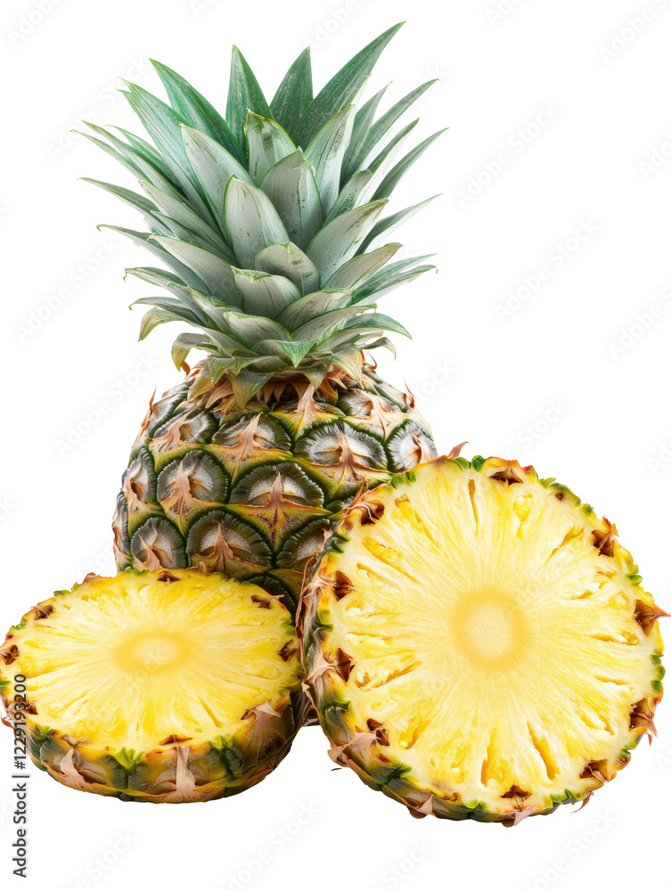 Isolated Whole and Sliced Pineapple Close Up Isolated Whole and Sliced Pineapple Close Up