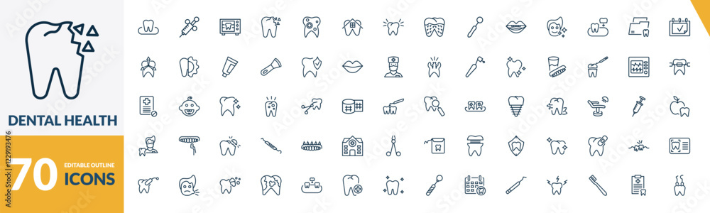 outline dental health icons set. editable linear dental needle, radiograph, holed tooth, and other 67 icons in this category isolated on transparent background. outline dental health icons set. editable linear dental needle, radiograph, holed tooth, and other 67 icons in this category isolated on transparent background.