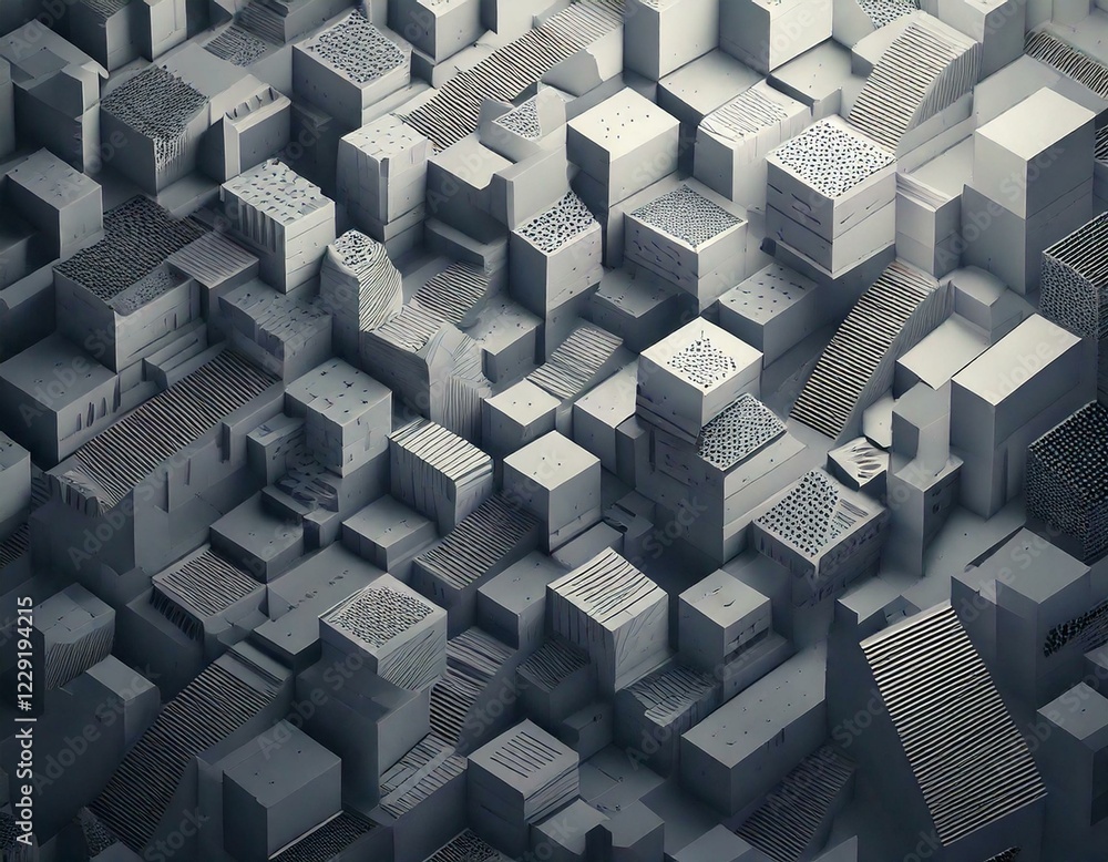 Obraz premium Abstraktes isometrisches 3D-Muster mit sanften Schatten und monochromer Farbpalette