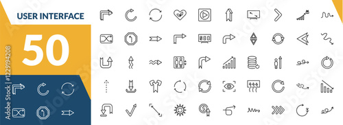 outline user interface icons set. editable linear update arrow, continuous, ecologic heart, and other 47 icons in this category isolated on transparent background.