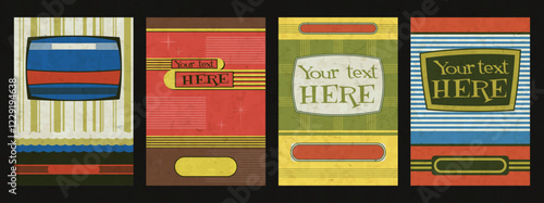 1960s Style Vector Templates for Retro Style Party, Event Posters, Covers, Invitations. Vintage 60s Colors and Shapes