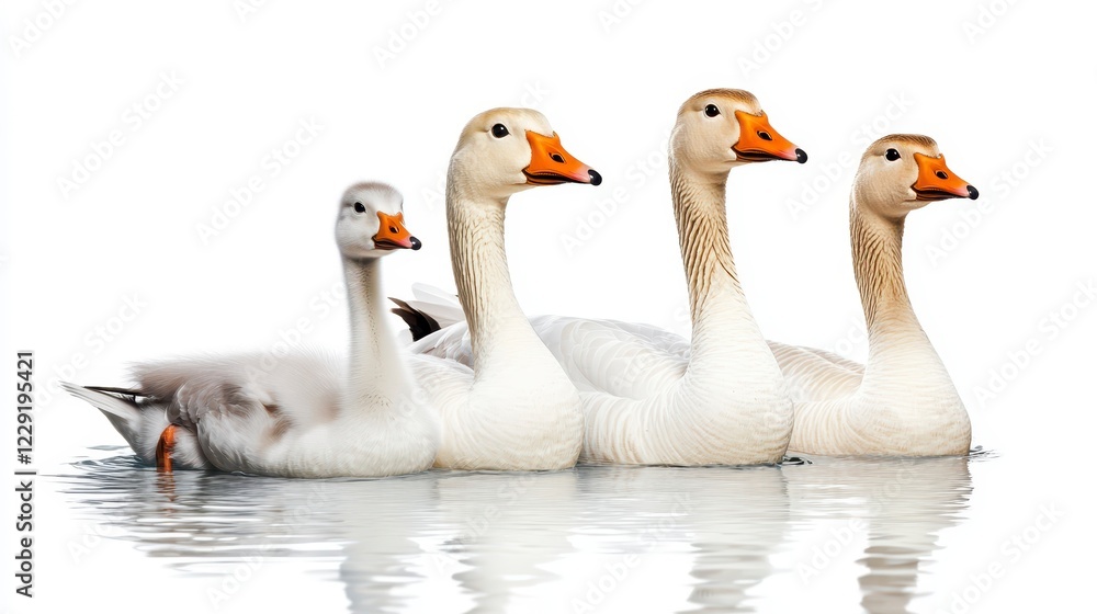 Four Elegant Ducks Swimming Gracefully in Calm Water Landscape Four Elegant Ducks Swimming Gracefully in Calm Water Landscape