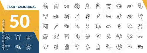 outline health and medical icons set. editable linear abs, medical mask, injury, and other 47 icons in this category isolated on transparent background.