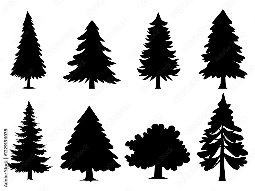 Obraz premium Collection of Silhouette Christmas trees Icon. Can be used to illustrate any nature or healthy lifestyle topic.