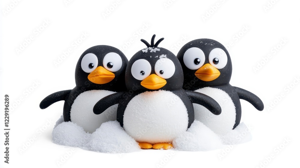 Naklejka premium Cute Cartoon Penguins on Snowy Background with Playful Expressions