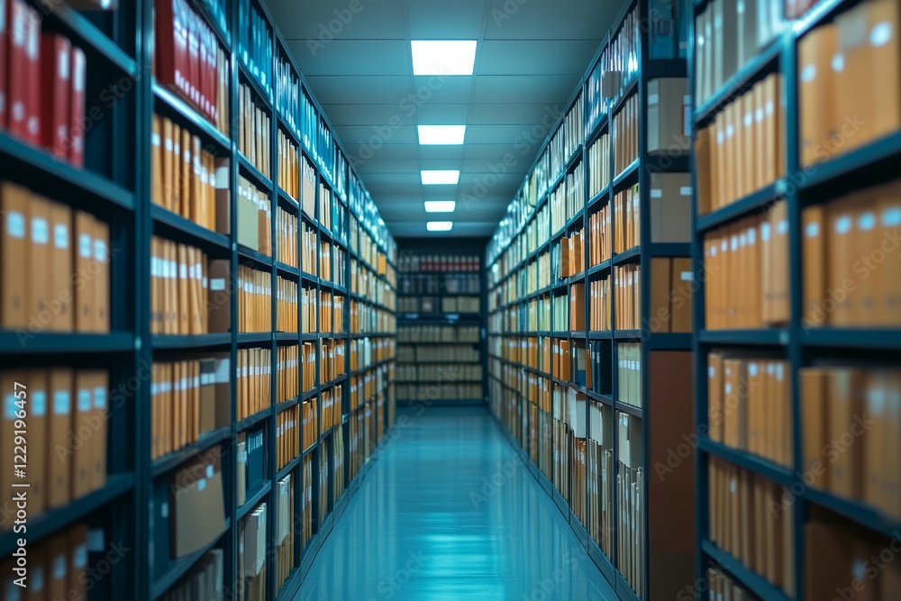 Fototapeta premium Explore the Vast World of Knowledge in a Modern Library's Organized Shelves