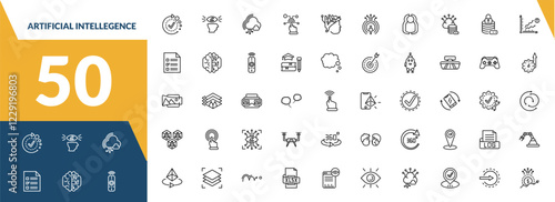outline artificial intellegence icons set. editable linear visualization, cloud computing, control, and other 47 icons in this category isolated on transparent background.