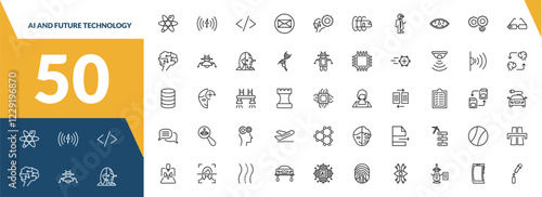 outline ai and future technology icons set. editable linear wireless charging, code, mail, and other 47 icons in this category isolated on transparent background.