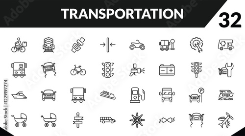 outline transportation icons set. editable linear diesel train, seatbelt, slim, and other 29 icons in this category isolated on transparent background.