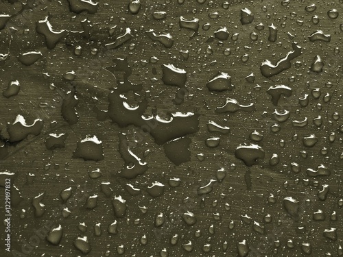 Water drops on martini olive colored metallic surface