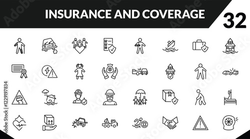 outline insurance and coverage icons set. editable linear stone on the road, family care, contract coverage, and other 29 icons in this category isolated on transparent background.