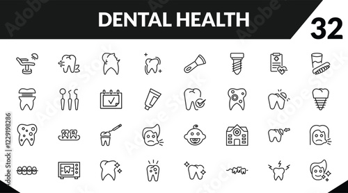 outline dental health icons set. editable linear breath, cavities, sealants, and other 29 icons in this category isolated on transparent background.