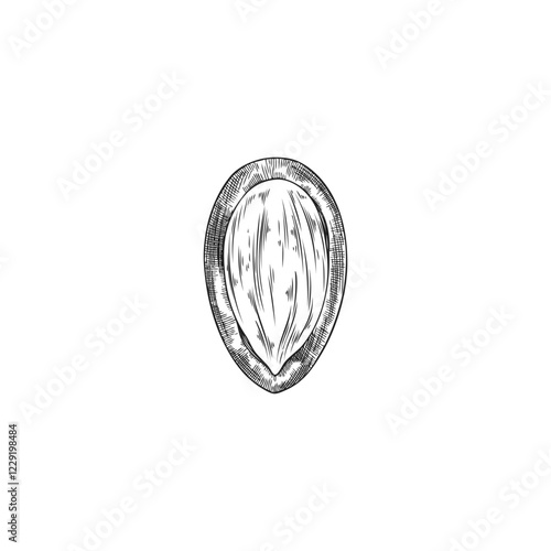 Argan nut with open shell engraved sketch vector icon, hand drawn natural oil stone fruit, medical plant, almond seed