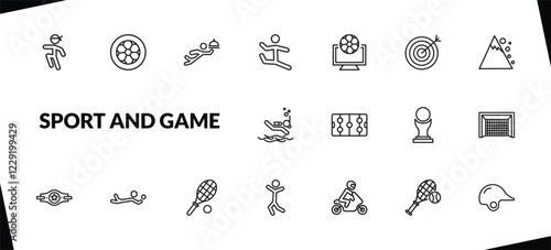 outline sport and game icons set. editable linear football ball circular, waiter falling, dancer motion, and other 15 icons in this category isolated on transparent background.