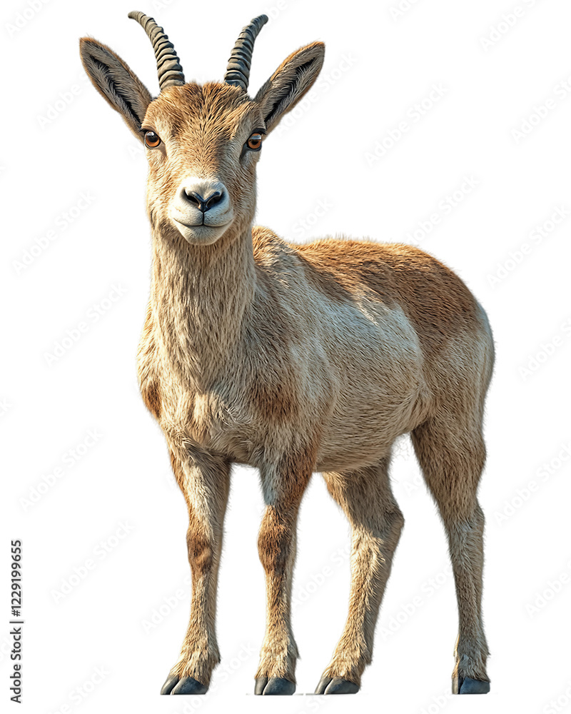 Fototapeta premium Goat with horns stands in front of transparent background