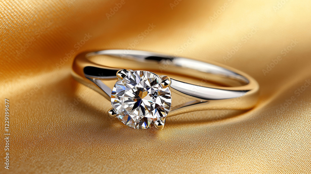 stunning diamond ring with brilliant cut, set on smooth gold fabric background, exuding elegance and luxury. Perfect for special occasions or as gift stunning diamond ring with brilliant cut, set on smooth gold fabric background, exuding elegance and luxury. Perfect for special occasions or as gift