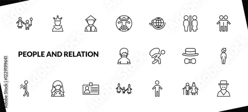 outline people and relation icons set. editable linear empress, vietnamese, vitruvian man, and other 15 icons in this category isolated on transparent background.