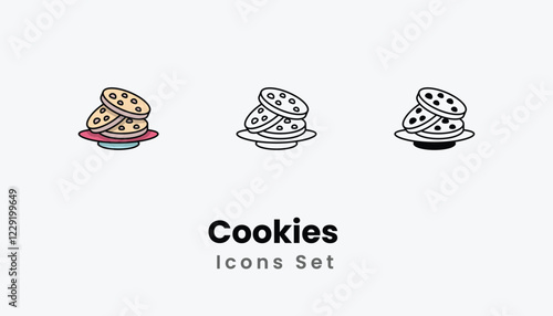 Cookies  Icons thin line and glyph vector icon stock illustration