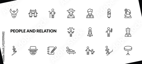 outline people and relation icons set. editable linear lesbian couple, shepherd, argentina, and other 15 icons in this category isolated on transparent background.