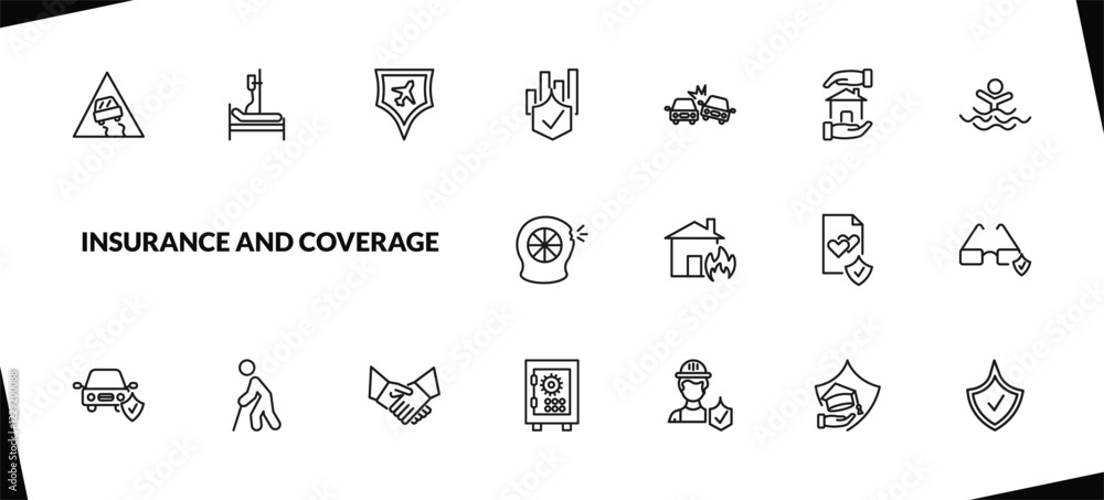 outline insurance and coverage icons set. editable linear hospitalization, air travel insurance, actual cash value, and other 15 icons in this category isolated on transparent background. outline insurance and coverage icons set. editable linear hospitalization, air travel insurance, actual cash value, and other 15 icons in this category isolated on transparent background.