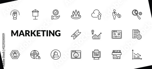outline marketing icons set. editable linear banner, execution, affiliate, and other 15 icons in this category isolated on transparent background.