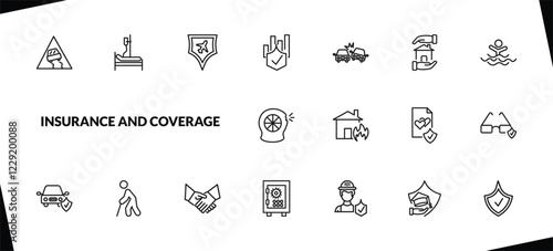 outline insurance and coverage icons set. editable linear hospitalization, air travel insurance, actual cash value, and other 15 icons in this category isolated on transparent background.