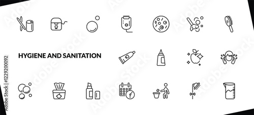 outline hygiene and sanitation icons set. editable linear flossing, bubble, epliator, and other 15 icons in this category isolated on transparent background.