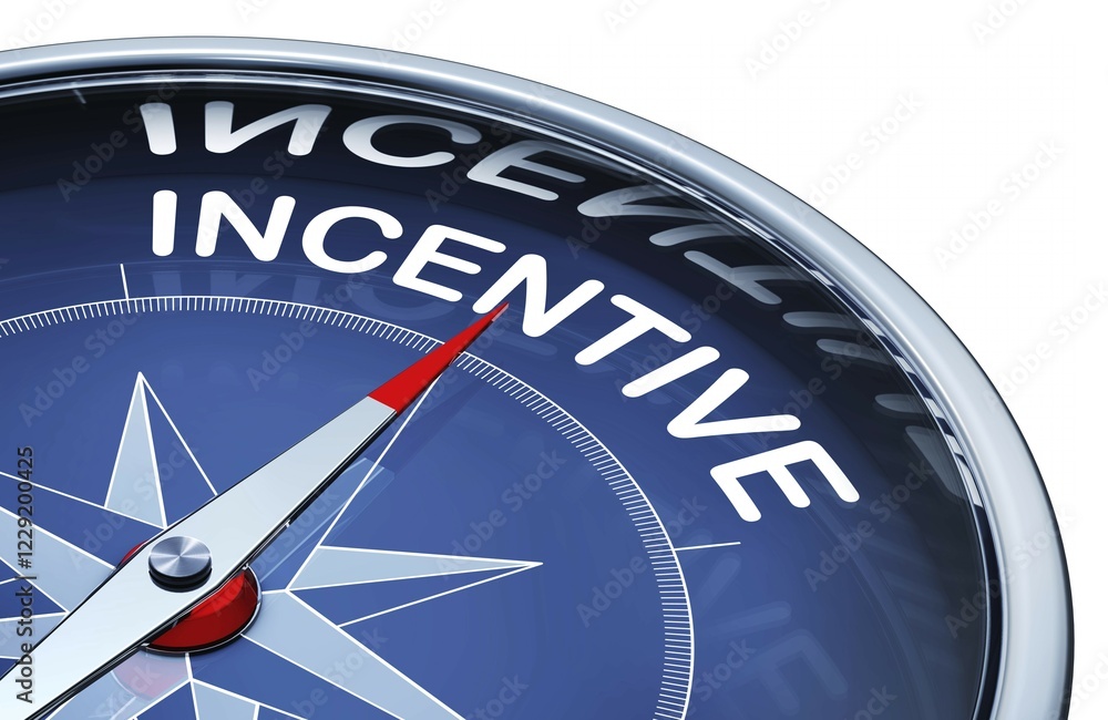 3D rendering of a compass with a incentive icon 3D rendering of a compass with a incentive icon