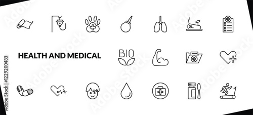 outline health and medical icons set. editable linear saline, veterinary, enema, and other 15 icons in this category isolated on transparent background.